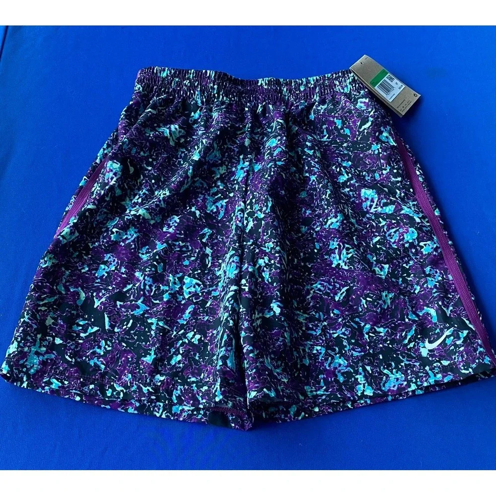 Nike Boy's Dri-FIT Training Shorts Purple Teal Marble Print FV0275-503 XL NWT